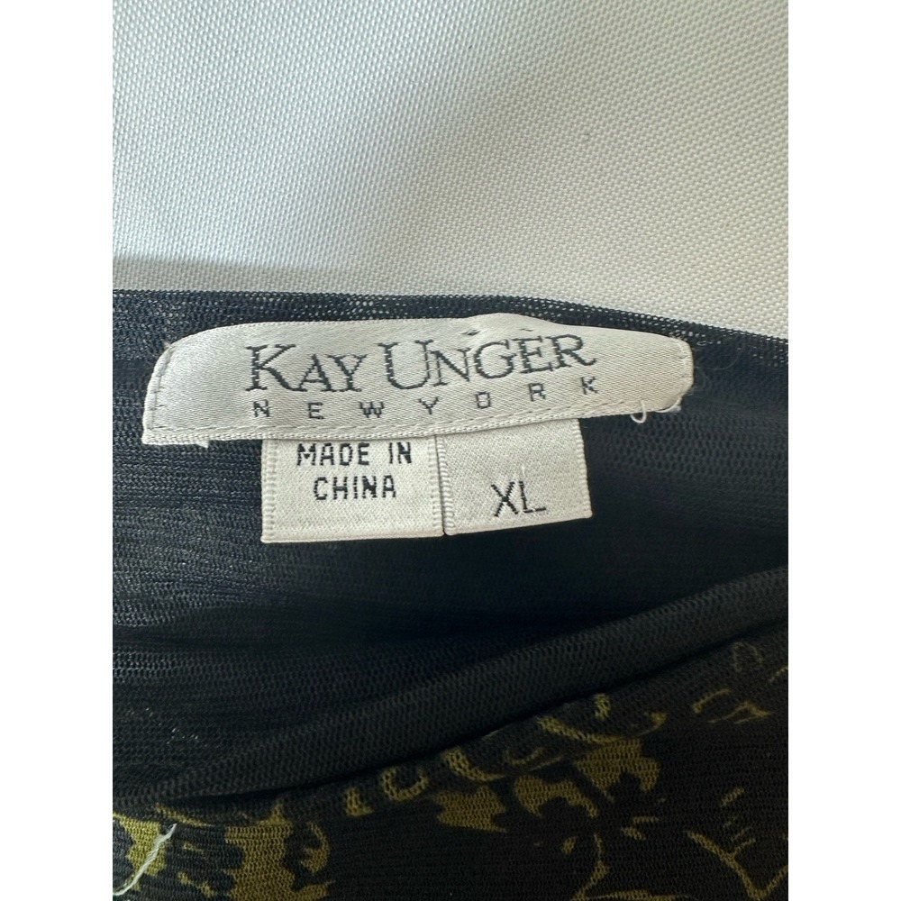Kay Unger NY Women XL Dress Black Floral Sleeveless Lined Ruched Bodycon - Picture 8 of 9